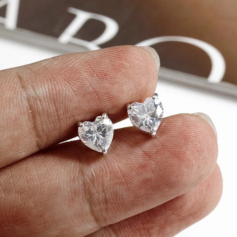 Heart Cut Moissanite Stud Earrings - Valentine's Day Gift for Her