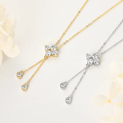 Four Leaf Clover Moissanite Tassel Necklace