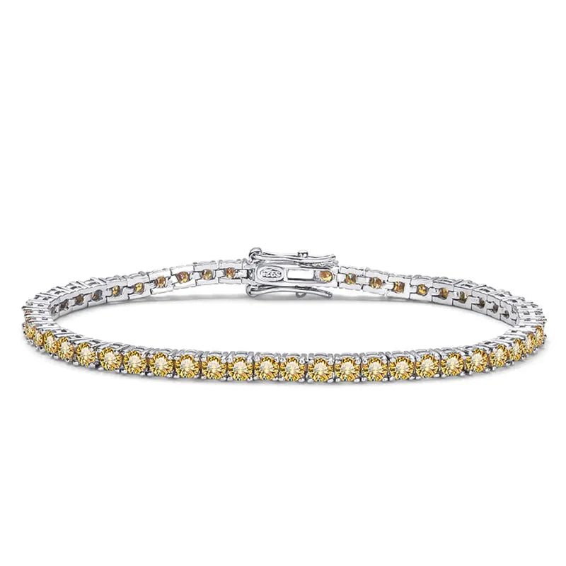 Yellow Moissanite Tennis Bracelet – GRA Certified, 18K White Gold Plated