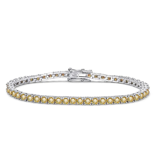 Yellow Moissanite Tennis Bracelet – GRA Certified, 18K White Gold Plated