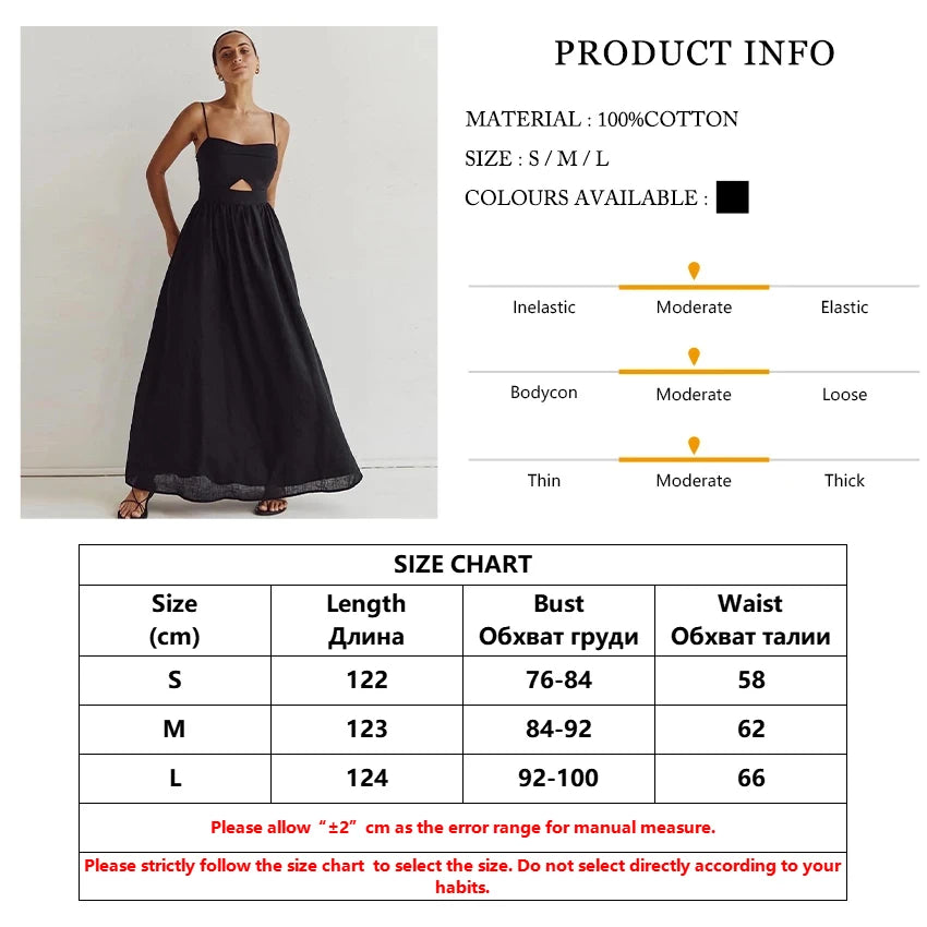 A-Line Cotton Black Cutout Maxi Dress With Pockets