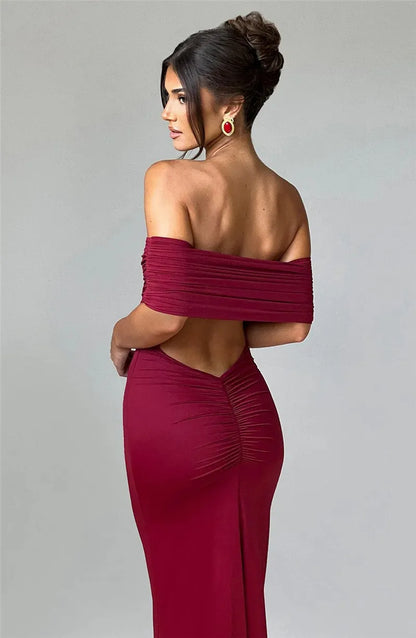 Off-Shoulder Back Cut-Out Long Dress