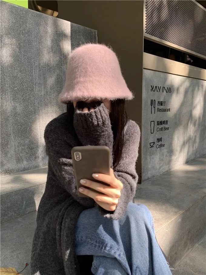 Rabbit Fur Winter Women's Bucket Hat - Gift for Her