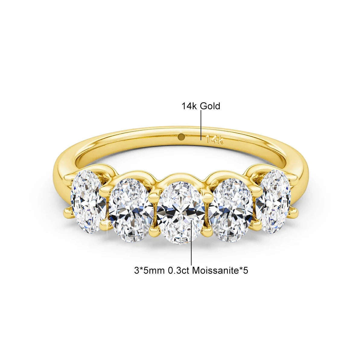 14K Gold 1.5 Carat Moissanite Wedding Band Ring - Anniversary Gift