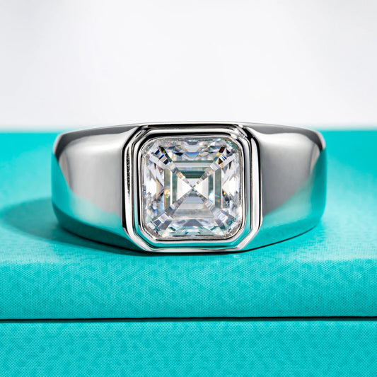 3CT Asscher Cut Moissanite Men’s Ring – Pinky or Engagement Ring