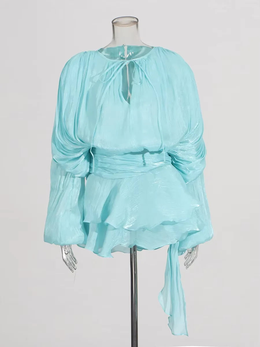 Long Sleeve Ruffle Details Mini Dress
