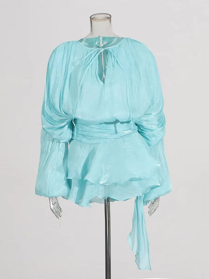 Long Sleeve Ruffle Details Mini Dress