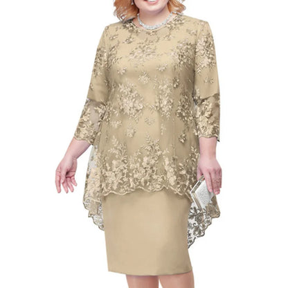 Layered Embroidered Lace Mother of The Bride Dress