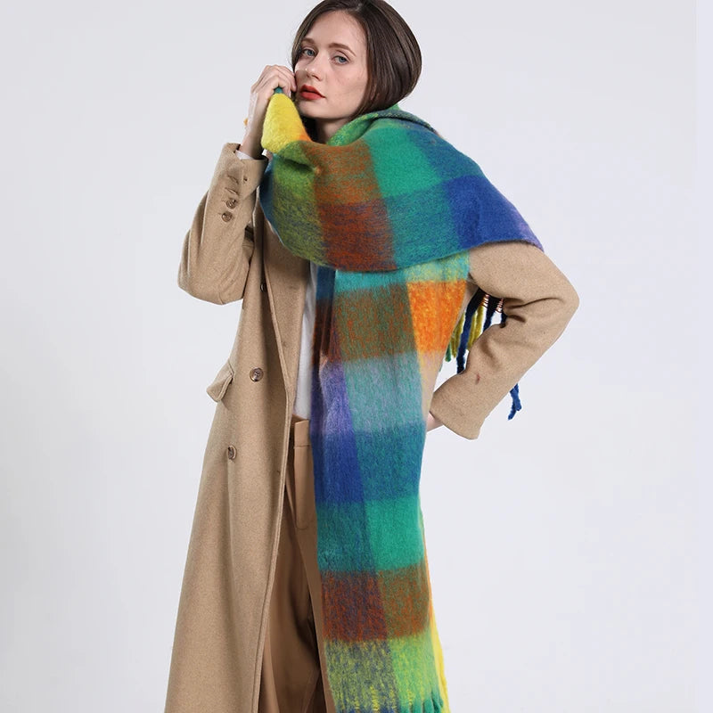 Plaid Cashmere 240*55 CM Long Thick Scarf