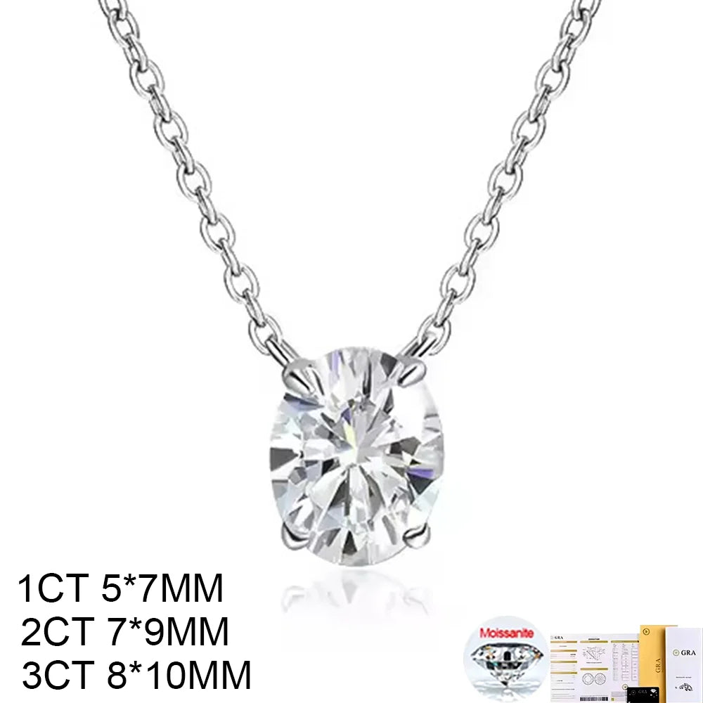 Oval Cut Solitaire Moissanite 18K Gold Plated Necklace – Christmas Gift for Her
