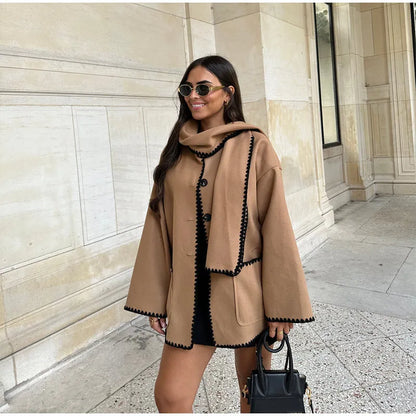 Woolen Cape Coat With Scarf