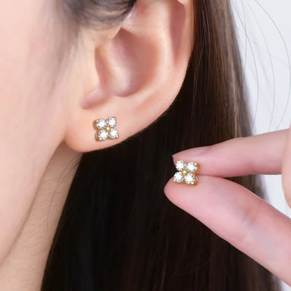 Four Leaf Clover Moissanite Stud Earrings - Christmas Gift For Her