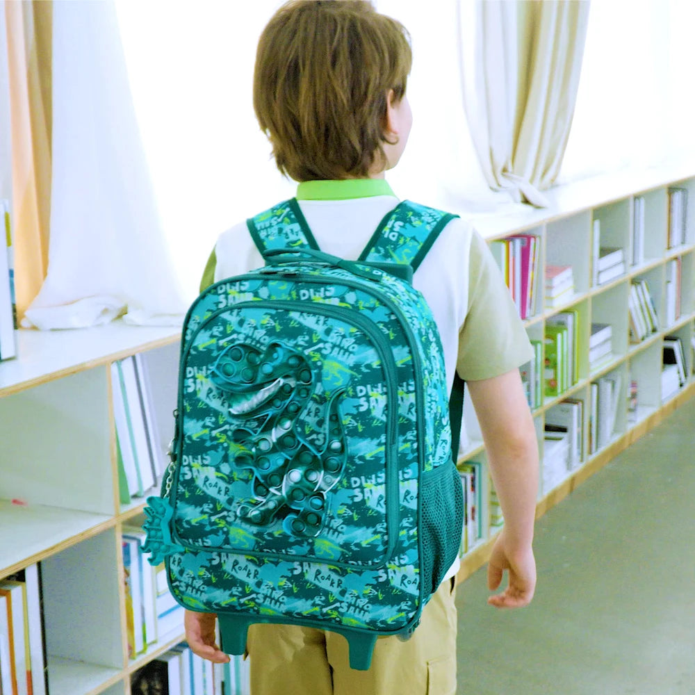 Dinosaur Print Boys Rolling Backpack 4 Pcs Set