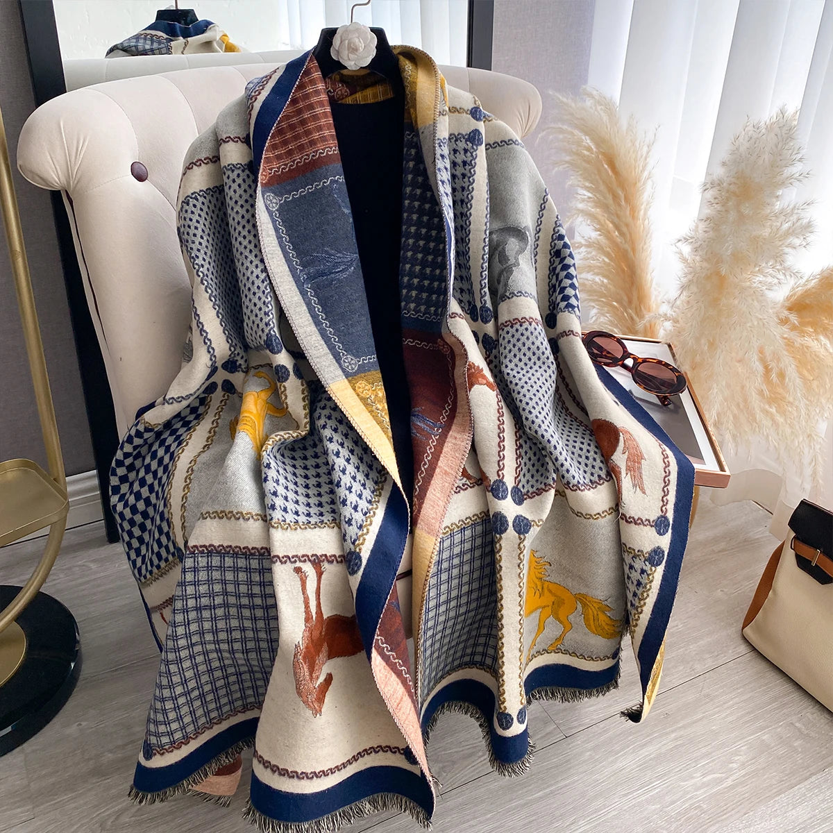 Double-Sided Horses Print Scarf