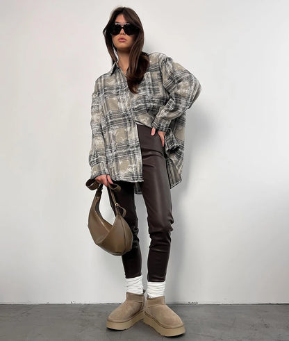 Oversize Plaid Long Sleeve Shirt