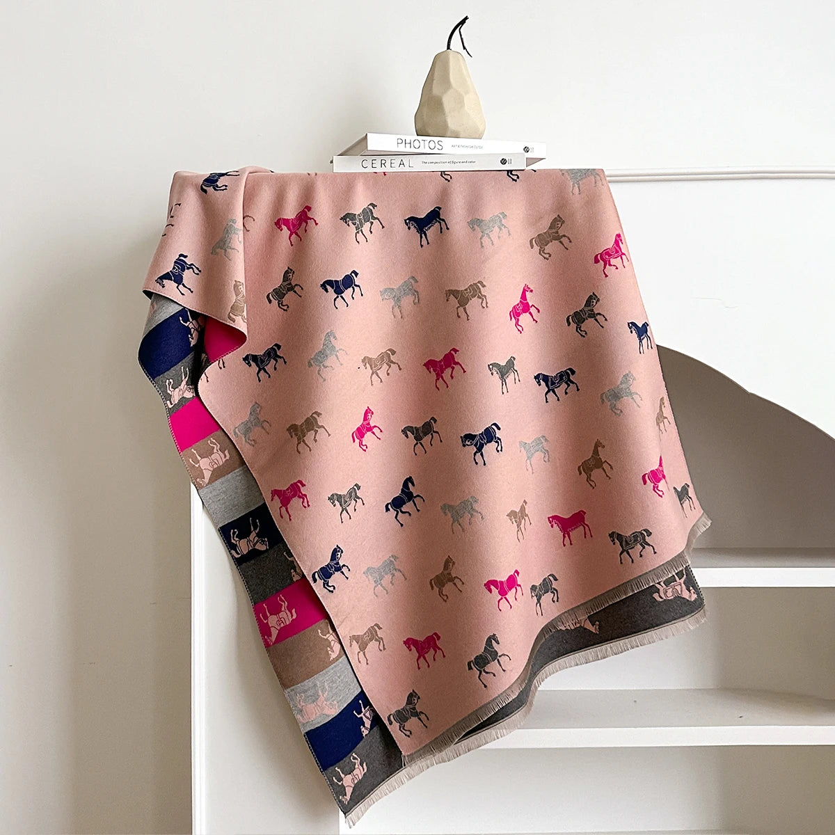 Horse Print Winter Scarf Cashmere Feel Pashmina