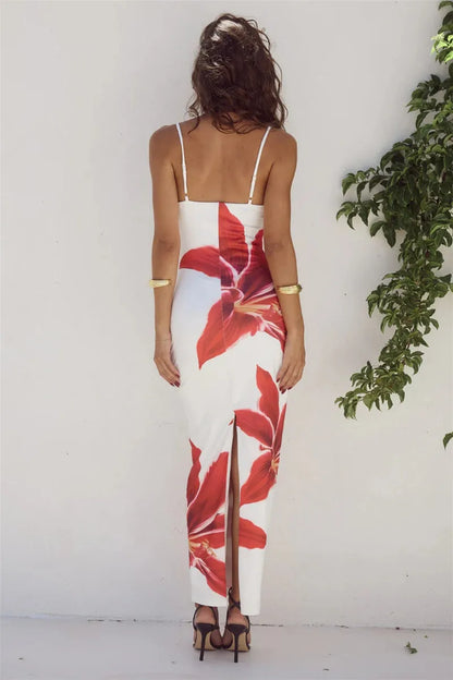 Floral Print Spaghetti Straps Long Bodycon Dress