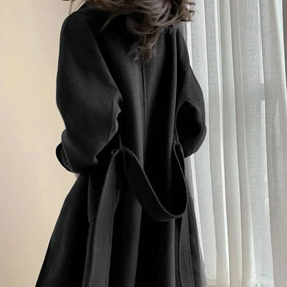 Women's Long Winter Coat with Belt and Pockets