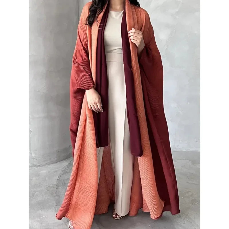Crinkled Open Front Radiant Abaya – Bat Sleeve Throw-On Cardigan