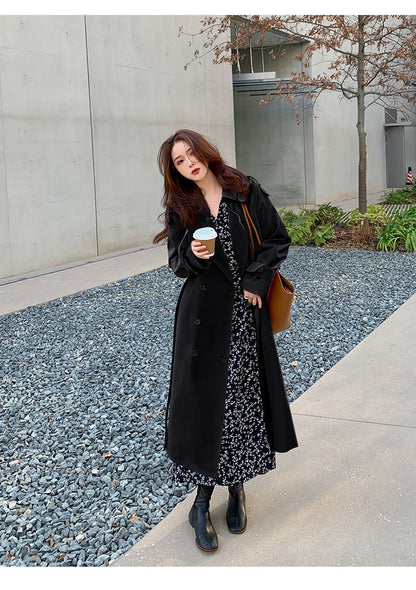 Korean Style Double Breasted Trench Coat With Belt