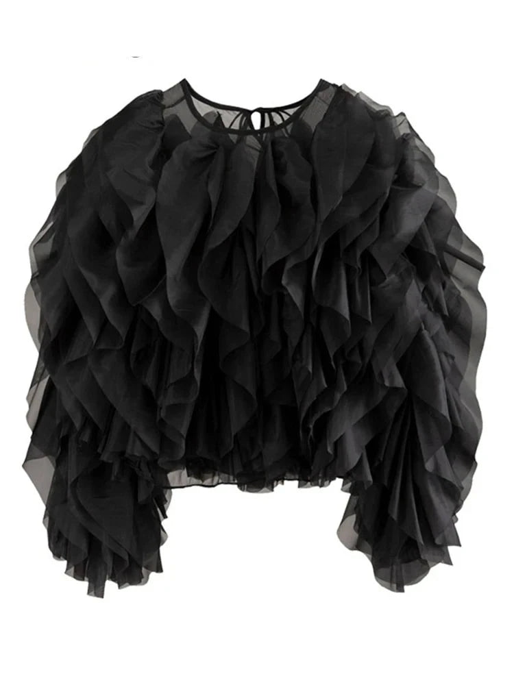 Ruffle Details Long Sleeve Top