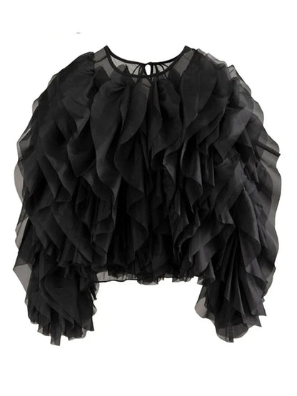 Ruffle Details Long Sleeve Top