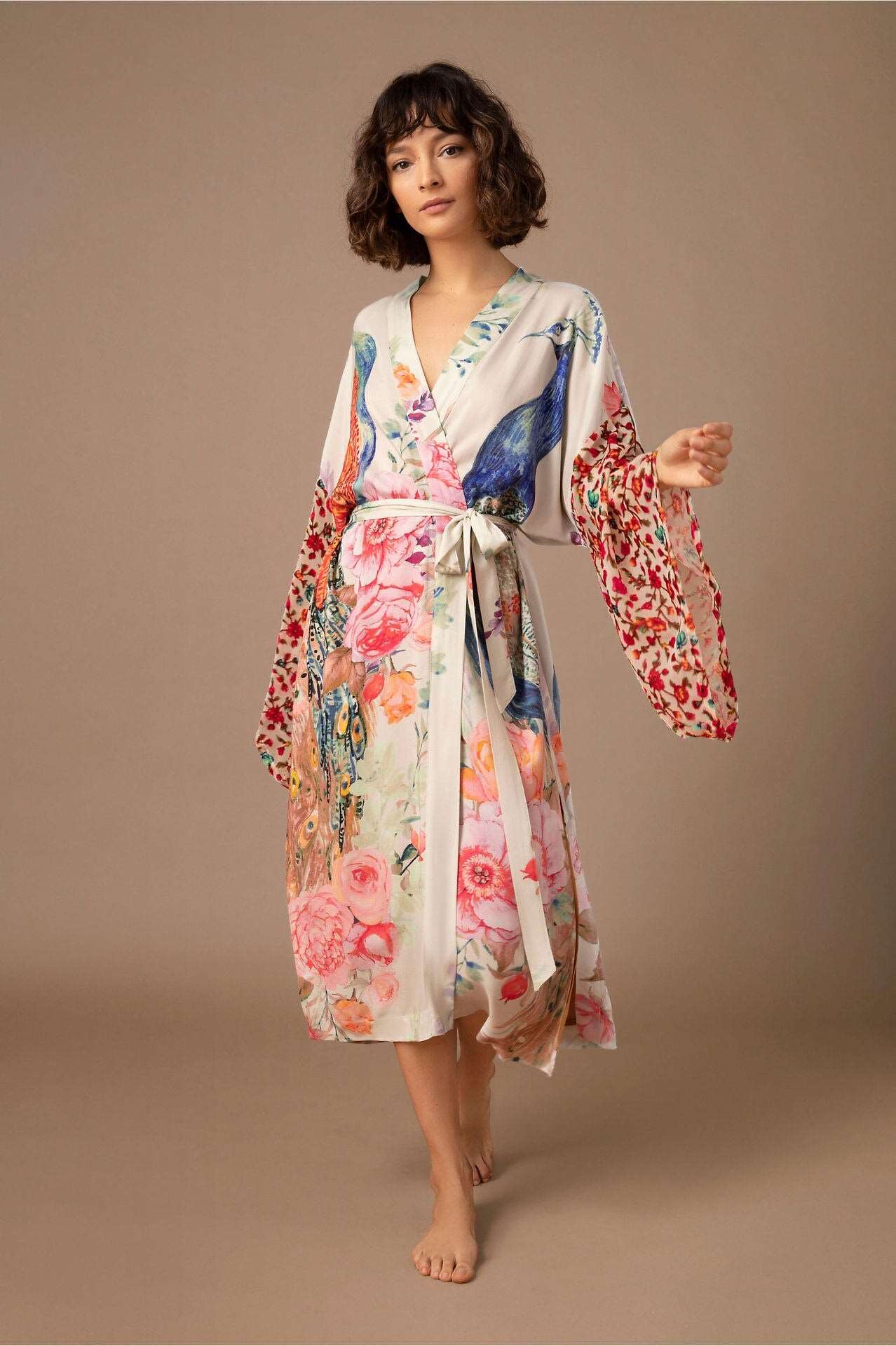 Beach Kimono Peacock Printed Swimsuit Cover Up