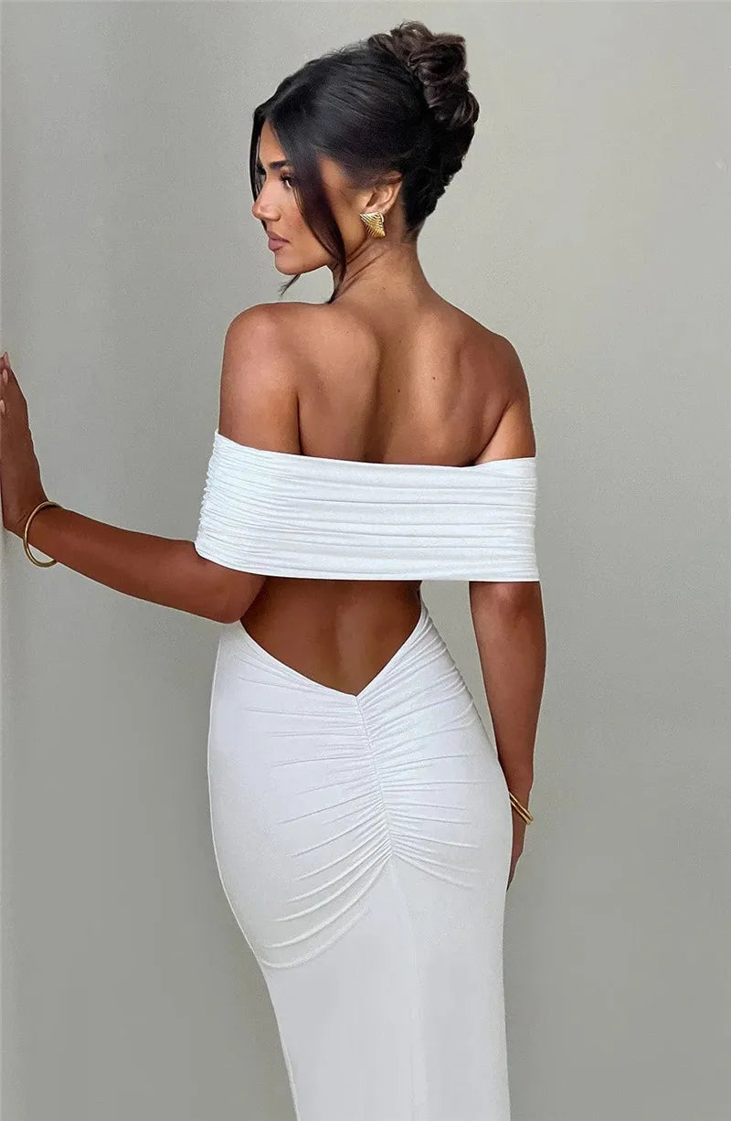 Off-Shoulder Back Cut-Out Long Dress