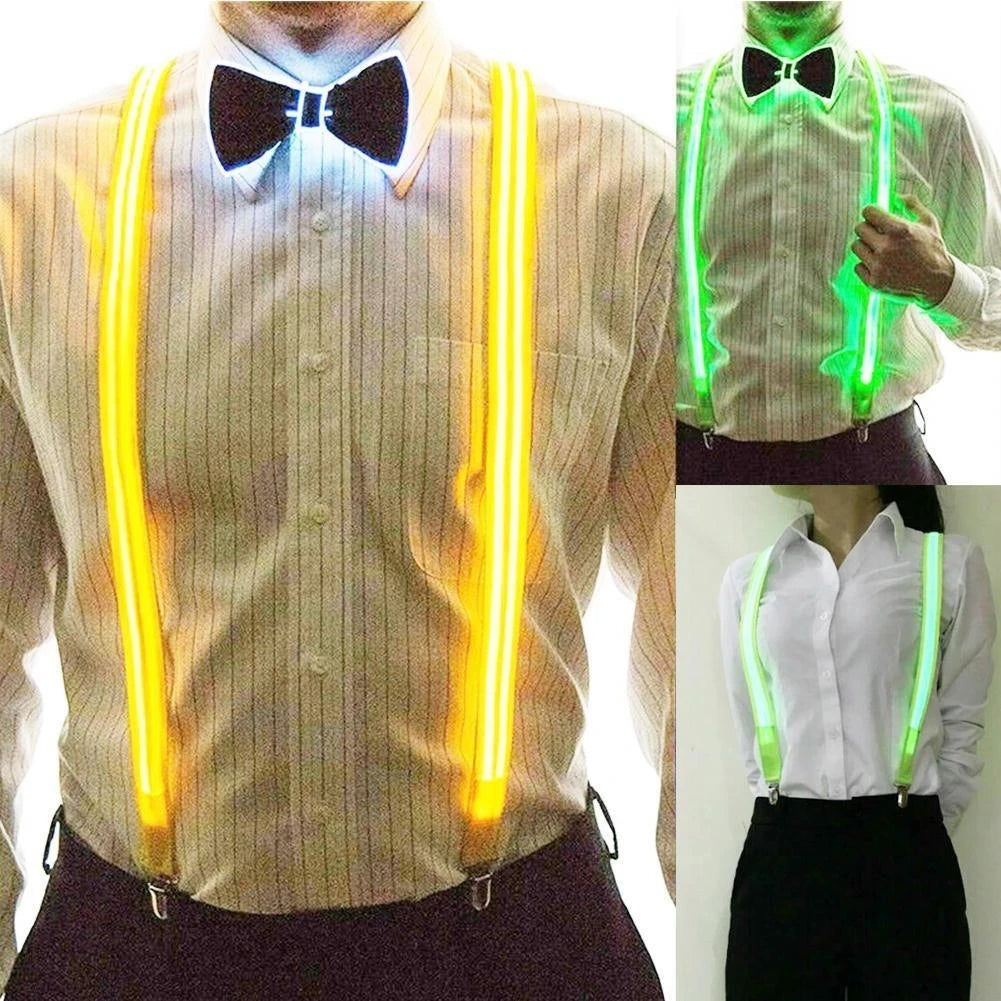 Light Up LED Suspenders & Bow Tie Set - Unisex, Adjustable, Illuminated Fashion Accessory