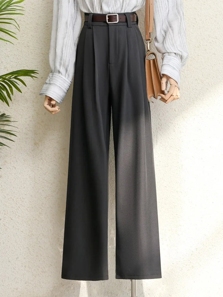 High Waist Wide Leg Suit Trousers with Pockets