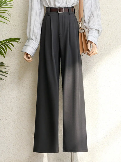 High Waist Wide Leg Suit Trousers with Pockets