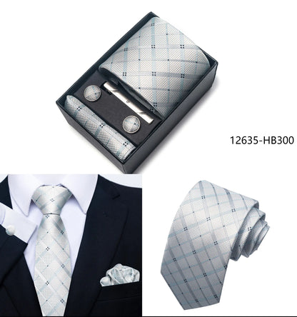 Solid Color 5 Pcs Tie Set Handkerchief, Cufflinks, Tie and Clip