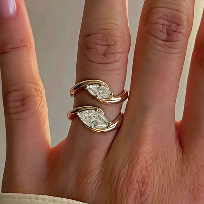 East West Marquise Cut Moissanite Solitaire Ring - Pinky Ring