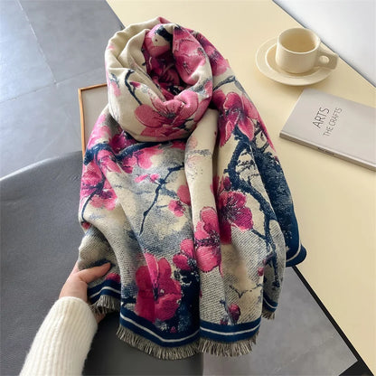 Luxury Floral Cashmere Double-Sided Pashmina Scarf