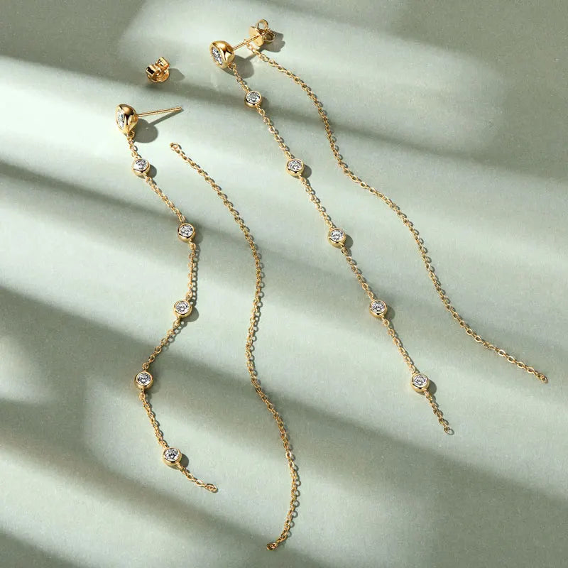 2 Carat Long Tassel Chain Moissanite Earrings