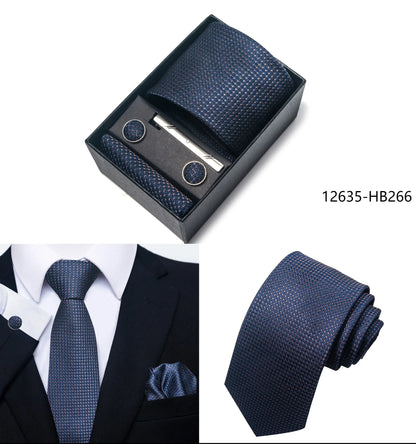 Solid Color 5 Pcs Tie Set Handkerchief, Cufflinks, Tie and Clip