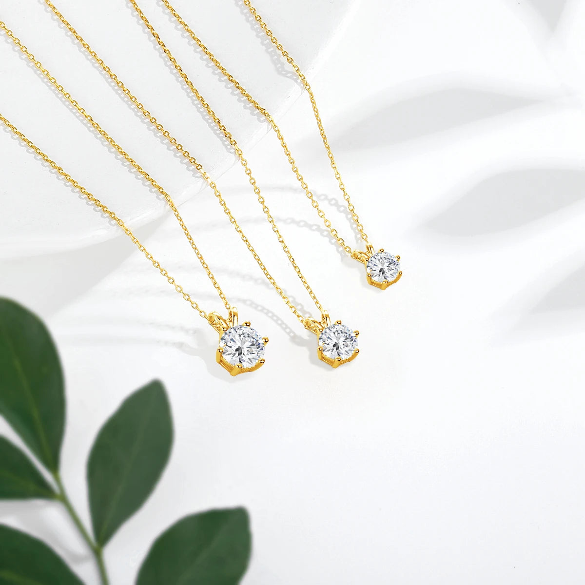 Real 14k Gold Pendant Round Cut Moissanite Necklace