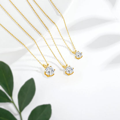 Real 14k Gold Pendant Round Cut Moissanite Necklace