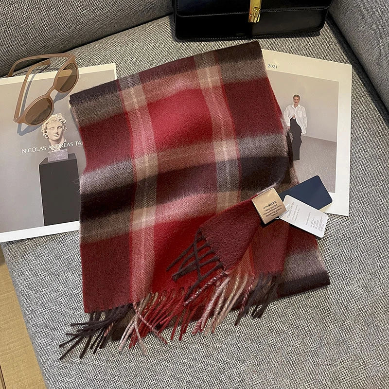 100% Wool Plaid Scarf - Christmas Gift for Men and Women