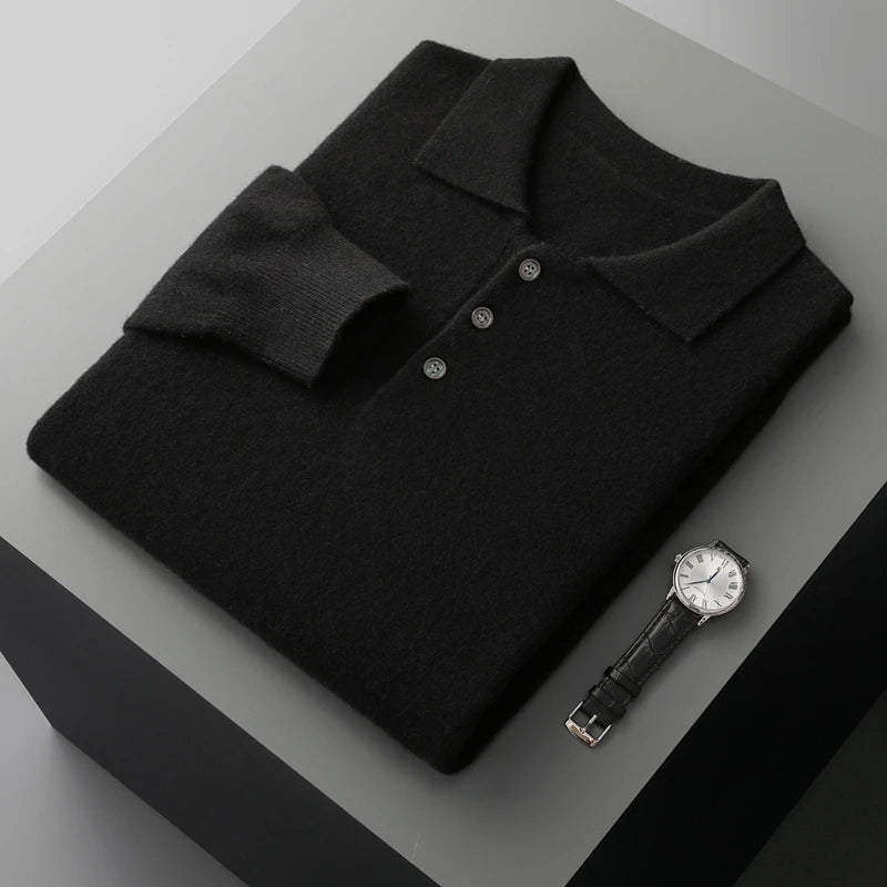 Men's Luxury 100% Merino Wool Buttoned Polo Pullover