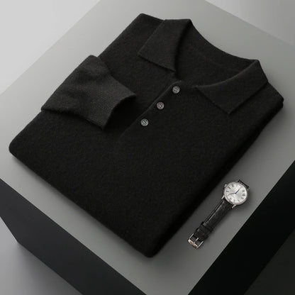 Men's Luxury 100% Merino Wool Buttoned Polo Pullover