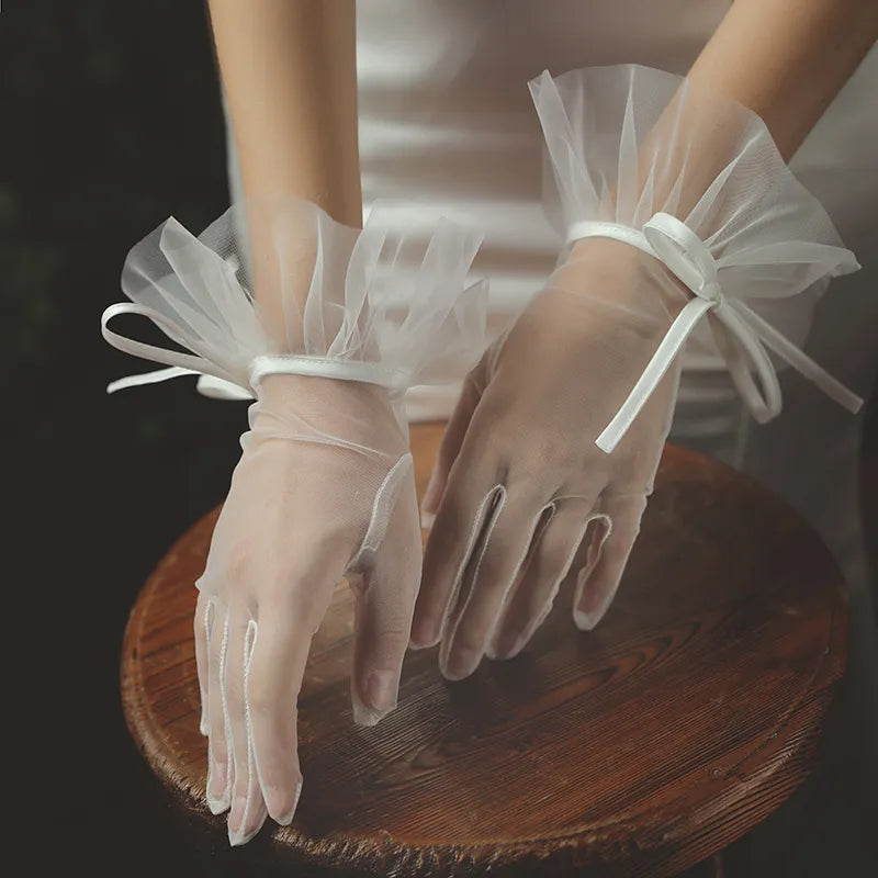 White Bridal Short Gloves