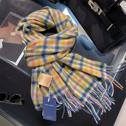 100% Wool Plaid Scarf - Christmas Gift for Men and Women