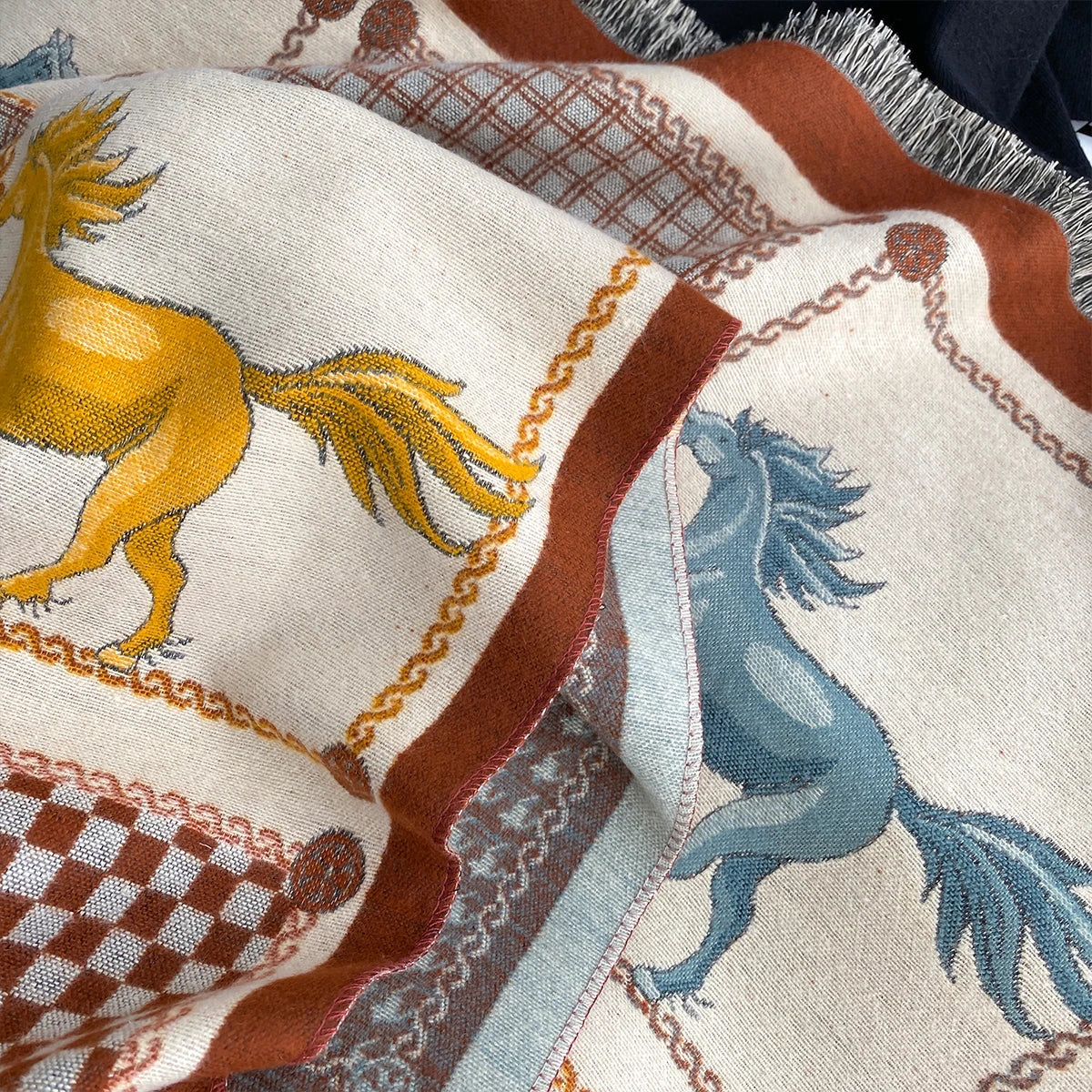 Double-Sided Horses Print Scarf