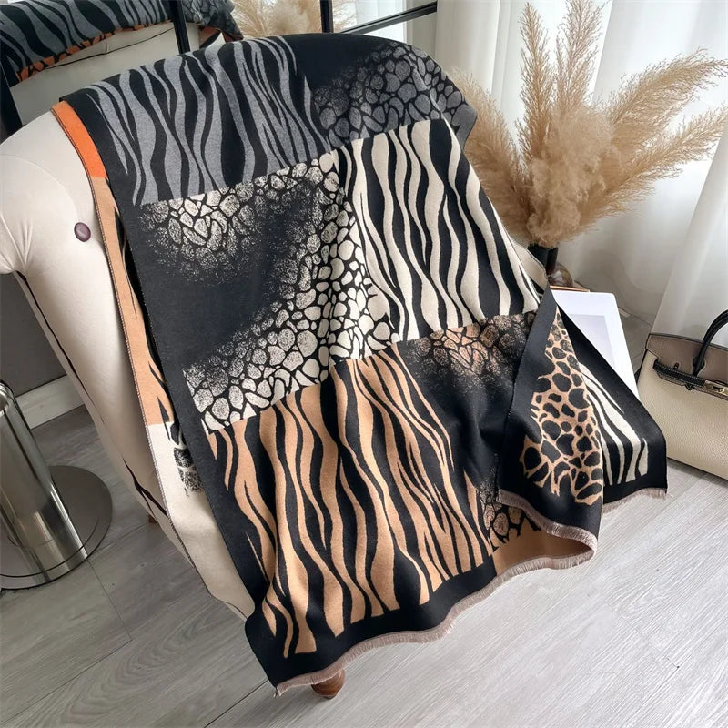 Luxury Double-Sided Cashmere Leopard Print Pashmina Scarf