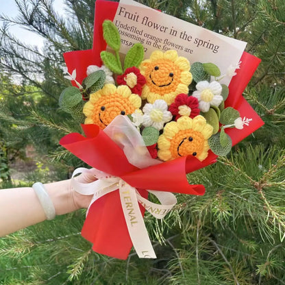 Handmade Crochet Knitted Flowers Bouquet - Valentine's Day Gift For Her