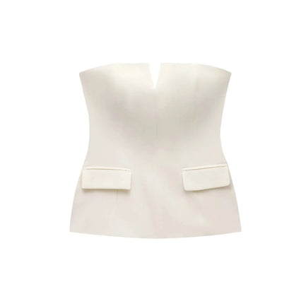 Strapless Blazer Design Crop Top