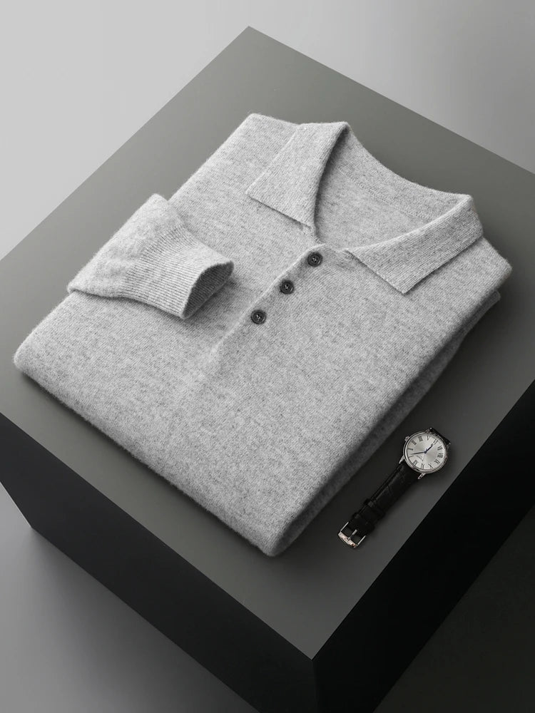 Men's Luxury 100% Merino Wool Buttoned Polo Pullover