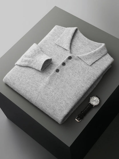 Men's Luxury 100% Merino Wool Buttoned Polo Pullover