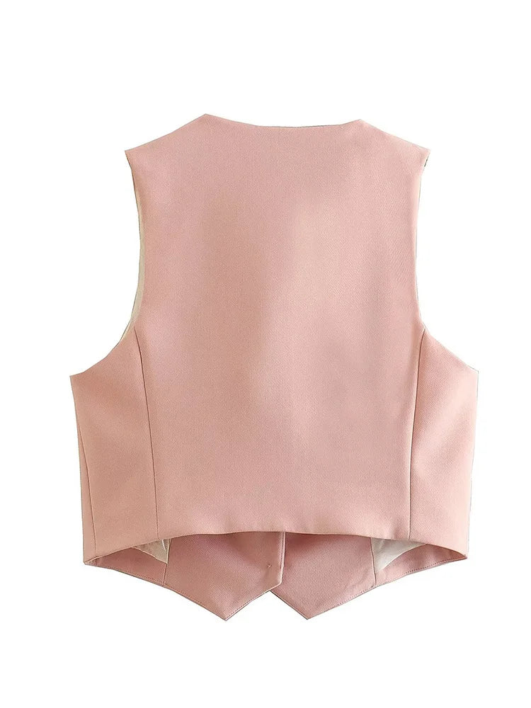 Light Pink Vest and Wide Leg Trousers Suit